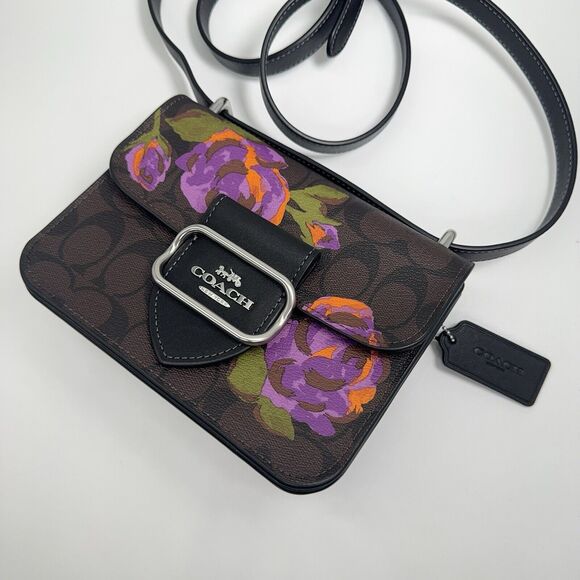 Coach CL415 Morgan Square Crossbody In Signature Canvas With Rose Print NWT $520 - Picture 6 of 12